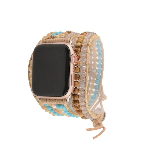 Victoria Emerson Turquoise & Shell on Natural Apple Watch Strap - New - Picture 3 of 5